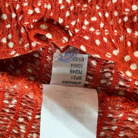 Loft Smocked Peasant Top Balloon Short Sleeves Red White Polkadots Size Large - Picture 7 of 9